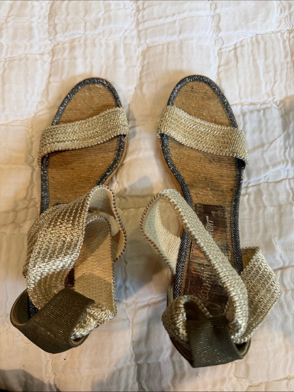 Metallic Gold Woven Ankle-Strap Flat Sandals